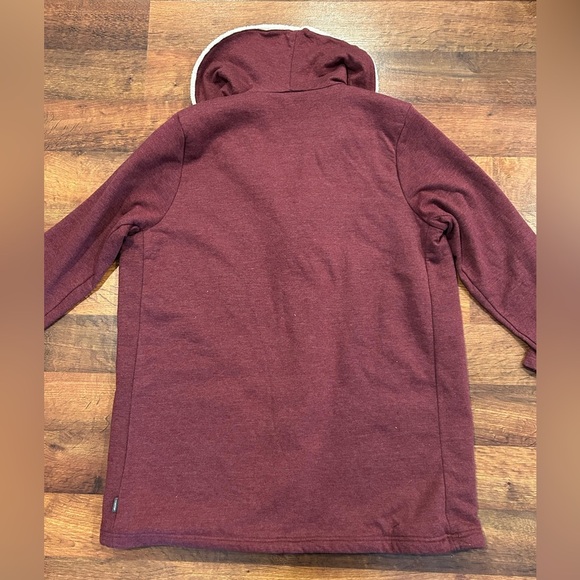 Eddie Bauer Large Office Red Wine Sherpa Lined Open Front Cardigan Jacket - Picture 5 of 6